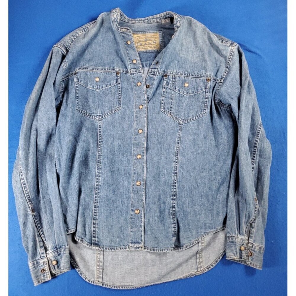 Vintage Liz Claiborne Denim Jean Shirt Pearl Buttons Jacket Size Medium